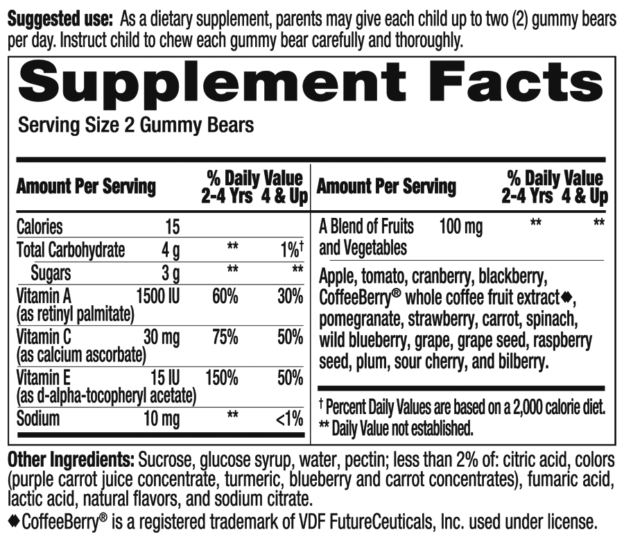 Fruit and Veggie Supplement Facts