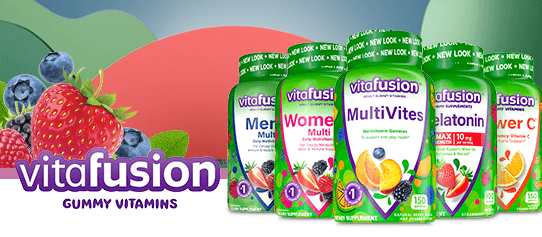 image of vitafusion bottles and fruit